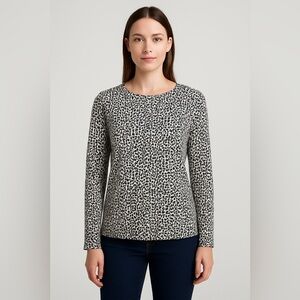 LOFT Leopard Print Long Sleeve Top M – Black White Animal Print Pullover Classic